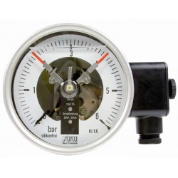 Type 3812 Contact pressure gauge NS100, all stainless steel, with oil filling, connection back