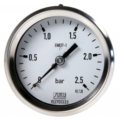 Type 4360 Bourdon tube pressure gauge NS63, case stainless steel, connection back, brass