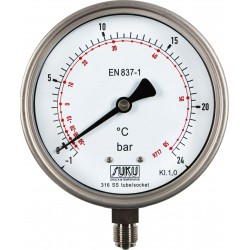 Typ 6616, Rohrfedermanometer NG160, mit Kältemittelskale, komplett Edelstahl