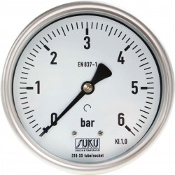 Typ 6629 Rohrfedermanometer NG100, komplett Edelstahl, füllfähig, Anschluss hinten