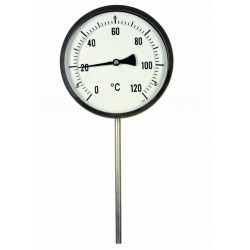 Type B15 Bimetal-Pointer-Thermometer, all stainless steel with crimped-on ring, connection bottom
