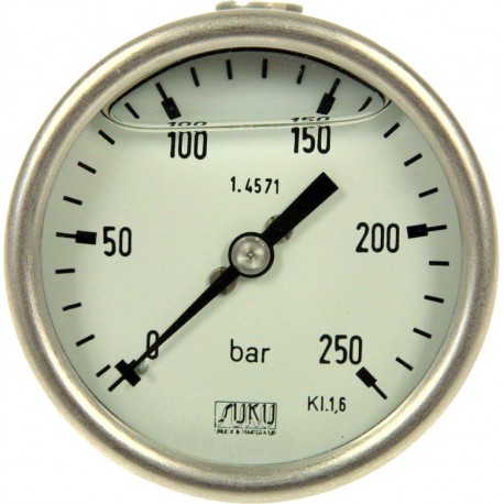 Type 6033, Bourdon tube pressure gauge with glycerine filling NS63, all stainless steel, connection back