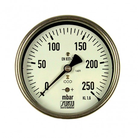 Type 6087, Capsule type pressure gauge NS100, all stainless steel, connection back