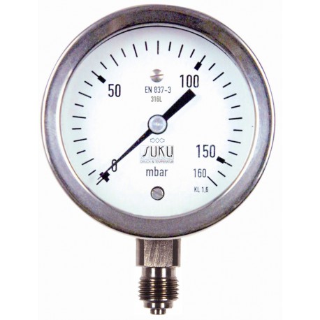 Typ 6080, Kapselfedermanometer NG63, Chemieausführung, Anschluss unten