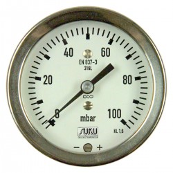 Type 6081, Capsule type pressure gauge NS63, all stainless steel, connection back