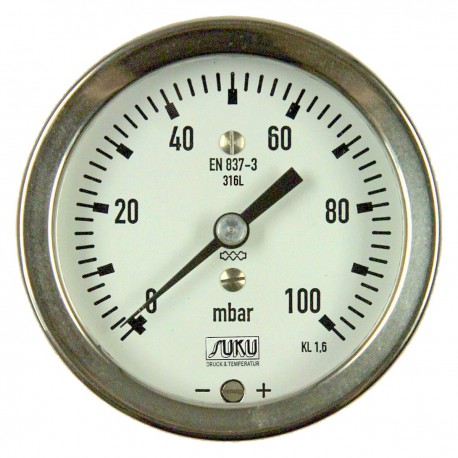 Typ 6081, Kapselfedermanometer NG63, Chemieausführung, Anschluss hinten