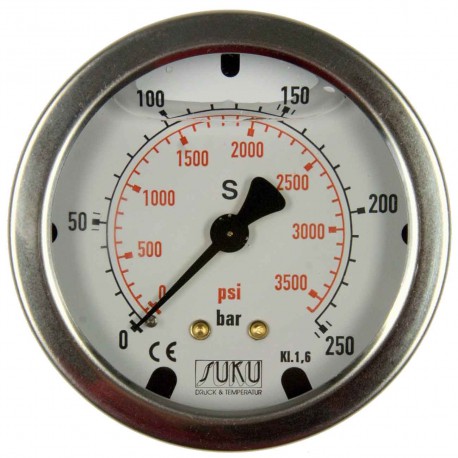 Type 4541, Bourdon tube pressure gauge with glycerine filling NS63, connection back