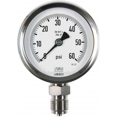 Typ 6200 Rohrfedermanometer NG80, Chemieausführung, Anschluss unten
