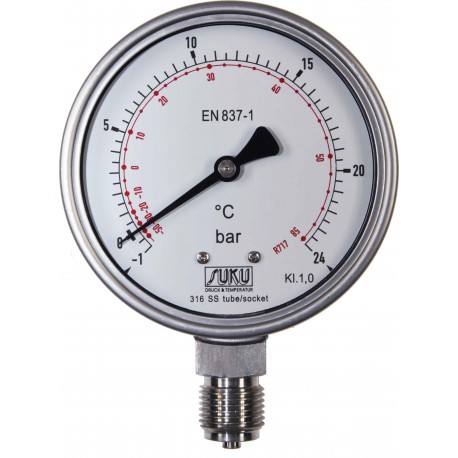 Typ 6625, Rohrfedermanometer NG100, mit Kältemittelskale NH3, komplett Edelstahl
