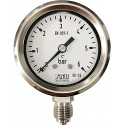 Type 6020, Bourdon tube pressure gauge NS50, chemical execution, fillable, connection bottom
