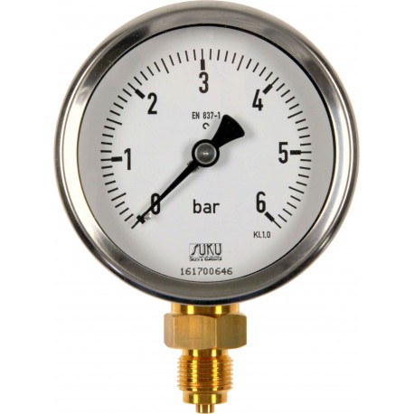 Type 4882 Bourdon tube pressure gauge NS80, case stainless steel, connection bottom