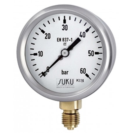 Type 4310 Bourdon tube pressure gauge NS63, case stainless steel, connection bottom, brass